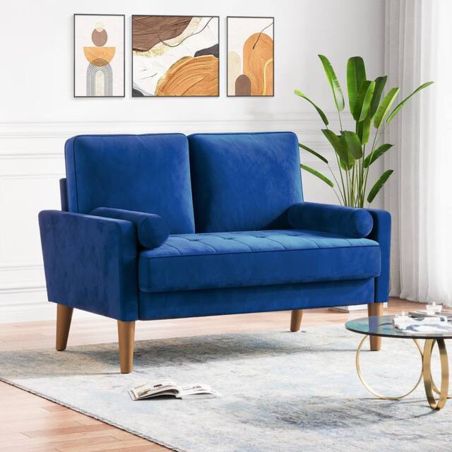 Dprodo 121CM Velvet Love Seat Couch with 2 Pillows in Blue - Size: 1 Pack - image 1