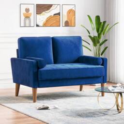 Dprodo 121CM Velvet Love Seat Couch with 2 Pillows in Blue - Size: 1 Pack - thumbnail 1