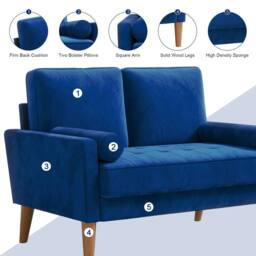 Dprodo 121CM Velvet Love Seat Couch with 2 Pillows in Blue - Size: 1 Pack - thumbnail 3