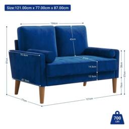 Dprodo 121CM Velvet Love Seat Couch with 2 Pillows in Blue - Size: 1 Pack - thumbnail 5