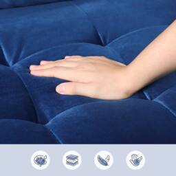 Dprodo 121CM Velvet Love Seat Couch with 2 Pillows in Blue - Size: 1 Pack - thumbnail 4