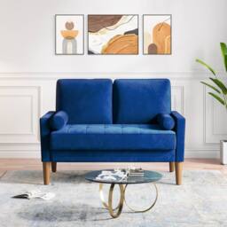 Dprodo 121CM Velvet Love Seat Couch with 2 Pillows in Blue - Size: 1 Pack - thumbnail 2