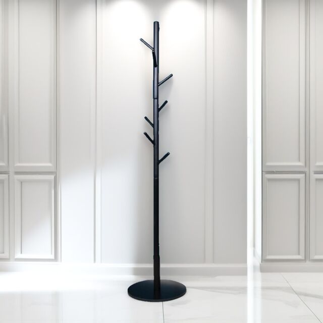 Pirlo Plush Wooden Coat Stand With 8 Hooks With Round Base in Black - image 1