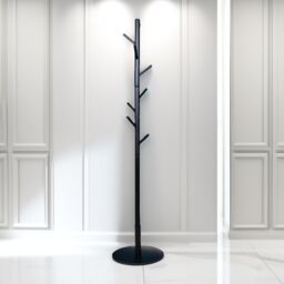 Pirlo Plush Wooden Coat Stand With 8 Hooks With Round Base in Black - thumbnail 1
