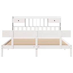 Berkfield Home Bookcase Bed Frame Wax Brown 120x190cm Small Double Solid Wood Pine in White - Size: Super King - thumbnail 4