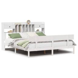 Berkfield Home Bookcase Bed Frame Wax Brown 120x190cm Small Double Solid Wood Pine in White - Size: Super King - thumbnail 2