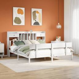 Berkfield Home Bookcase Bed Frame Wax Brown 120x190cm Small Double Solid Wood Pine in White - Size: Super King - thumbnail 1