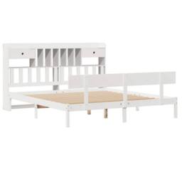 Berkfield Home Bookcase Bed Frame Wax Brown 120x190cm Small Double Solid Wood Pine in White - Size: Super King - thumbnail 3