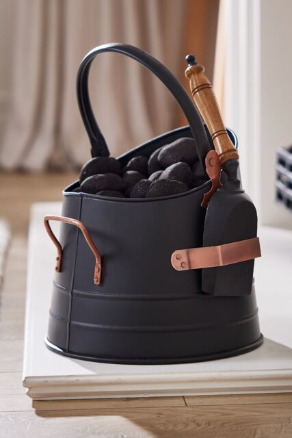 Dibor Traditional Black Copper Fireplace Storage Fireside Coal Bucket with Scoop - image 1