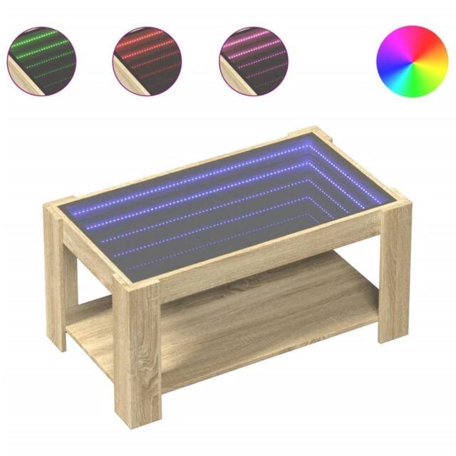 Berkfield Home Coffee Table with LED Sonoma Oak 93x53x45 cm Engineered Wood in Brown - Size: 93 x 53 x 45 cm - image 1