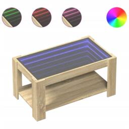 Berkfield Home Coffee Table with LED Sonoma Oak 93x53x45 cm Engineered Wood in Brown - Size: 93 x 53 x 45 cm - thumbnail 1