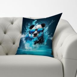 Warren Reed - Designer Panda Splashart Water Cushions in Blue - Size: 45 cm x 45 cm - thumbnail 3