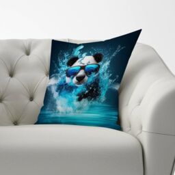 Warren Reed - Designer Panda Splashart Water Cushions in Blue - Size: 45 cm x 45 cm - thumbnail 2