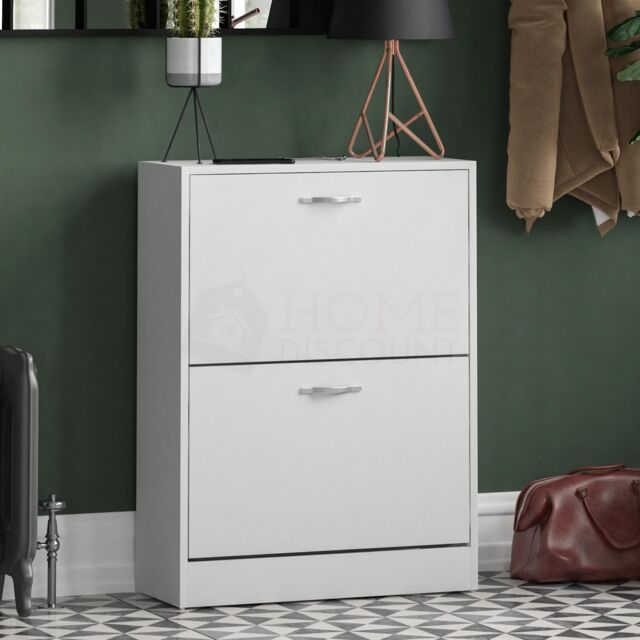 Home Discount Vida Designs 2 Drawer Shoe Cabinet Storage Organizer in White - image 1