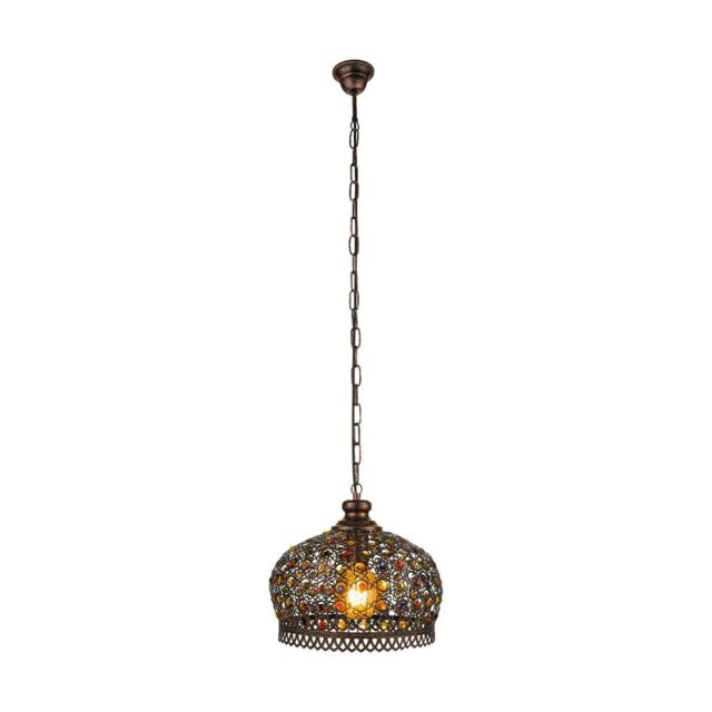 Loops Hanging Ceiling Pendant Light Antique Copper & Coloured Glass 1 x 60W E27 Bulb - image 1