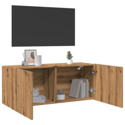 Berkfield Home TV Cabinet Wall-mounted Artisan Oak 100x30x41 cm in Brown - Size: 100 x 30 x 41 cm - thumbnail 4