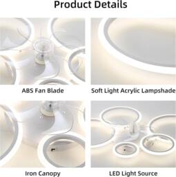 Garwarm Modern LED Ceiling Fans with Lights with 5 Acrylic Lamps in White - thumbnail 6