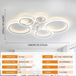 Garwarm Modern LED Ceiling Fans with Lights with 5 Acrylic Lamps in White - thumbnail 2