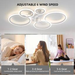 Garwarm Modern LED Ceiling Fans with Lights with 5 Acrylic Lamps in White - thumbnail 4