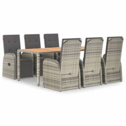 Berkfield Home Beautiful 7 Piece Garden Dining Set Grey Poly Rattan&Solid Wood Acacia - thumbnail 3