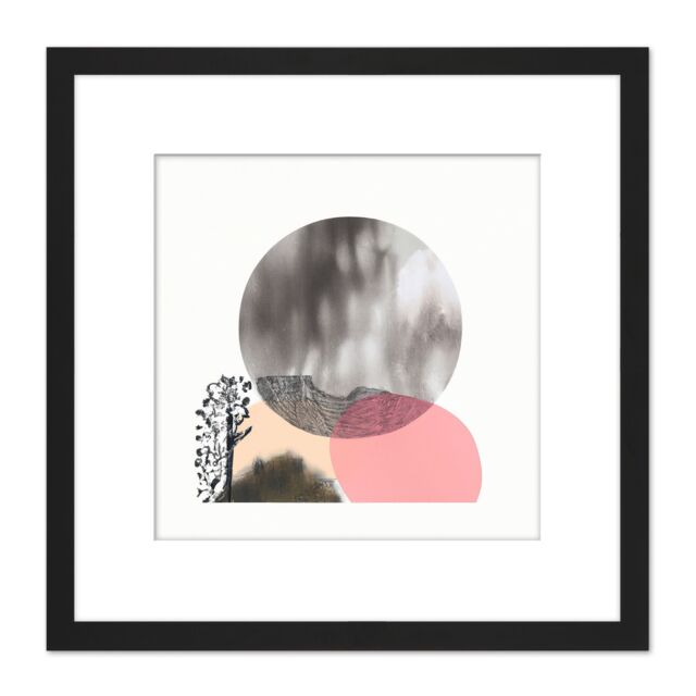 Artery8 Full Moon Boho Abstract Landscape Illustration Square Wooden Framed Wall Art Print Picture 8X8 Inch in Black - image 1
