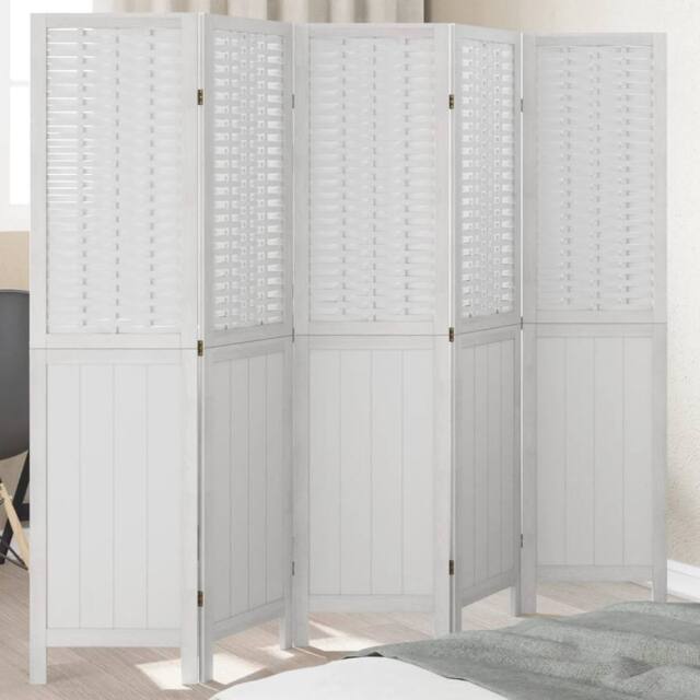 Berkfield Home Room Divider 5 Panels White Solid Wood Paulownia - image 1