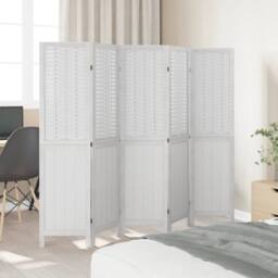 Berkfield Home Room Divider 5 Panels White Solid Wood Paulownia - thumbnail 3