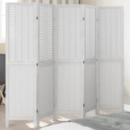 Berkfield Home Room Divider 5 Panels White Solid Wood Paulownia - thumbnail 1