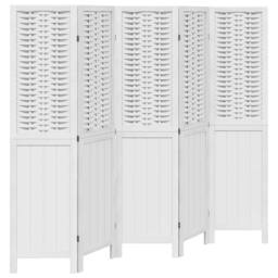 Berkfield Home Room Divider 5 Panels White Solid Wood Paulownia - thumbnail 2