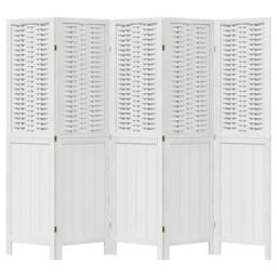 Berkfield Home Room Divider 5 Panels White Solid Wood Paulownia - thumbnail 4