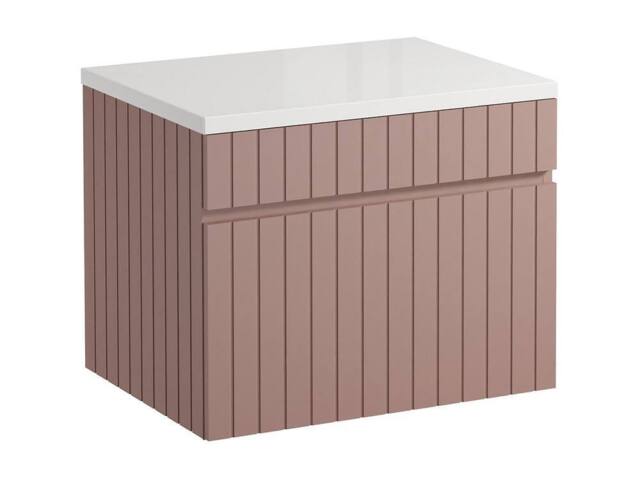 Vente-unique Pink Ribbed Wall-Mounted Vanity Unit With Top - 60 Cm - SATARA - image 1