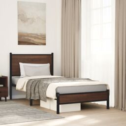 Berkfield Home Metal Bed Frame without Mattress Brown Oak 80x200 cm - thumbnail 1