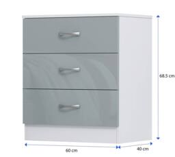 Harmin High Gloss Grey on White 3 Drawer Chest of Drawers - thumbnail 2