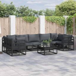 Berkfield Home Garden Sofa Set 7 pcs Black Aluminium - thumbnail 2