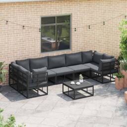 Berkfield Home Garden Sofa Set 7 pcs Black Aluminium - thumbnail 5
