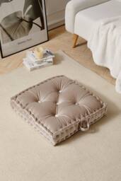 Living and Home Khaki Italian Velvet Fabric Tufted Pleated Edge Sofa Throw Pillow - thumbnail 1