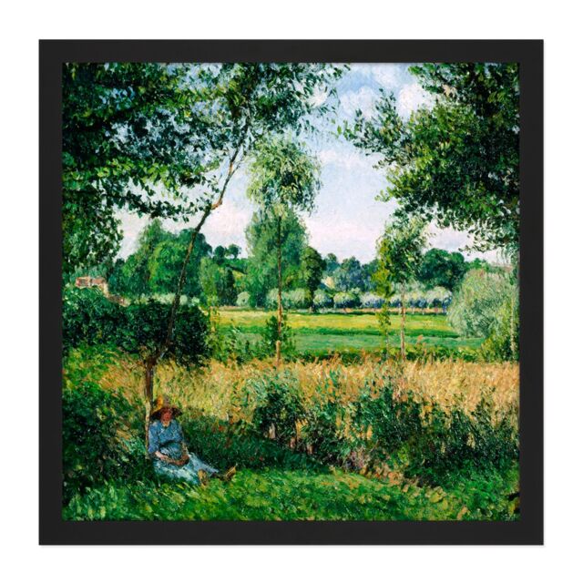 "Artery8 Wall Art Print Pissarro Morning Sunlight Effect Eragny Cropped Square Framed Picture 16X16 Inch in Black - Size: W16"" x H16""" - image 1