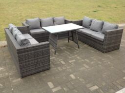 Fimous Outdoor Rattan Garden Furniture Lounge Sofa Set With Oblong Dining Table With Clear Tempered Glass in Dark Grey - thumbnail 1