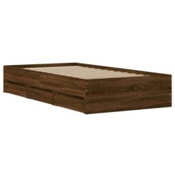 Berkfield Home Modern Bed Frame w/Drawers Frame Brown Oak 75x190 cm Small Single - thumbnail 8