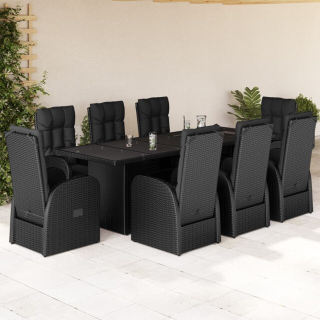 Berkfield Home 9 Piece Garden Dining Set with Cushions Black Poly Rattan - image 1