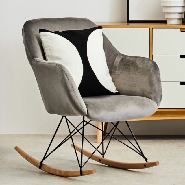 Orsina Small Velvet Rocking Chair, Versatile Velvet Desk Chair, Backrest Velvet Armchair, Accent Armchair in Grey - image 1