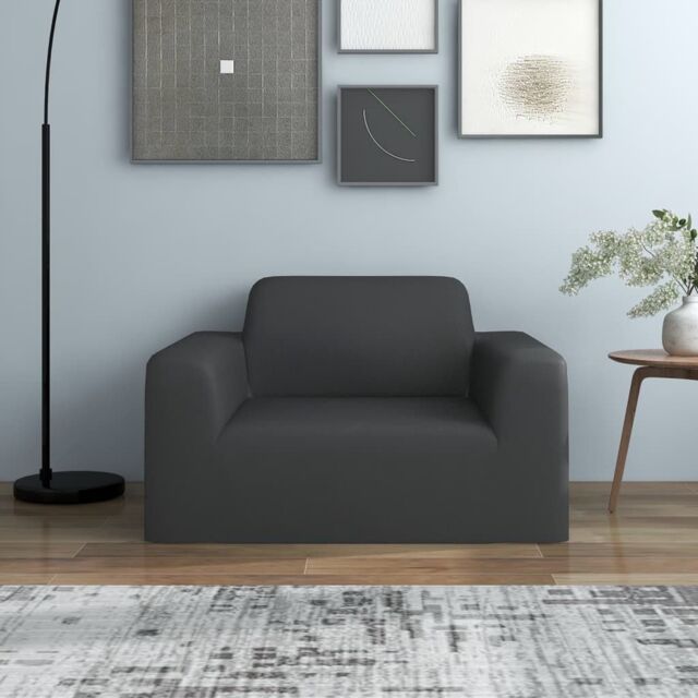 Berkfield Home Stretch Couch Slipcover Anthracite Polyester Jersey in Black - image 1