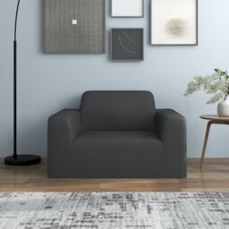 Berkfield Home Stretch Couch Slipcover Anthracite Polyester Jersey in Black - thumbnail 1