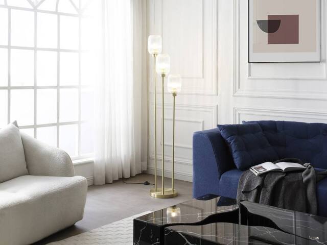 Vente-unique Metal & Ribbed Glass Floor Lamp - 3 Globes - D30 X H161 Cm - Gold - image 1