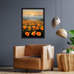 "Artery8 Wall Art Print Shoreline California Poppies At Sunrise Painting Large Framed Wall Décor Art in White - Size: W18"" x H24""" - thumbnail 2