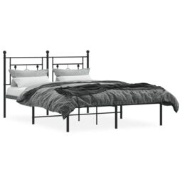 Berkfield Home Metal Bed Frame without Mattress with Headboard Black 140x190cm - Size: 140x190 cm - thumbnail 3