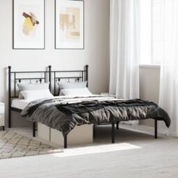Berkfield Home Metal Bed Frame without Mattress with Headboard Black 140x190cm - Size: 140x190 cm - thumbnail 1