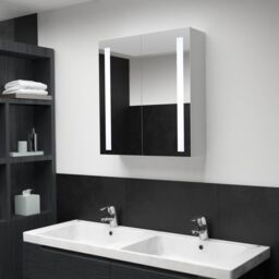 Berkfield Home LED Bathroom Mirror Cabinet 60x14x62 cm in White - Size: 60 x 14 x 62 cm