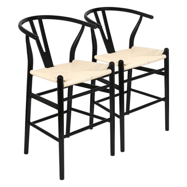 Nicholas Winter Wooden Scandi Danish Style Bar Stools - Black/Natural - Pack of 2 in Black - image 1