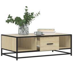 Berkfield Home Coffee Table Sonoma Oak 100x57x35 cm Engineered Wood & Metal in Brown - Size: 100 x 57 x 35 cm - thumbnail 4